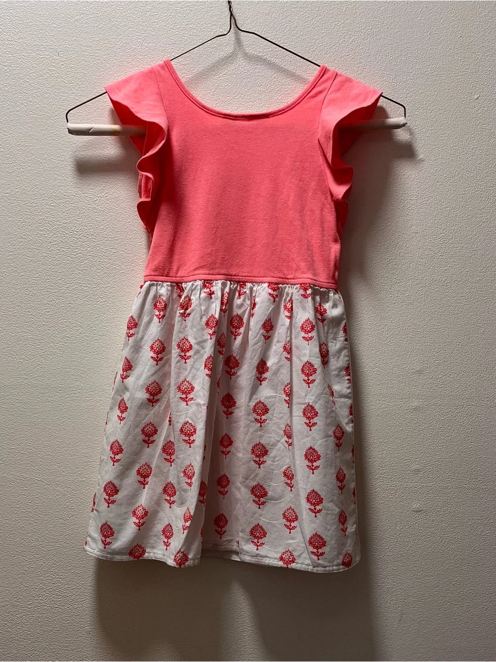 Gap Kids Coastal Peachy Flutter Sleeve Knit Dress with Printed Lined Skirt, Sz S